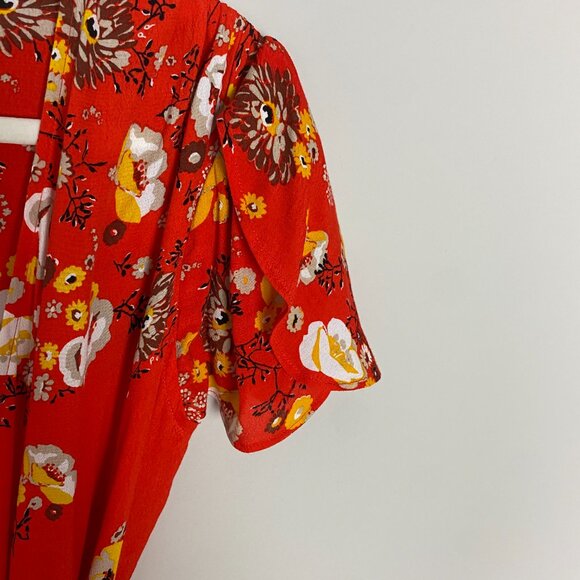 Free People Gorgeous Jess Wrap Dress Womens Small Red Floral Midi - Picture 9 of 12